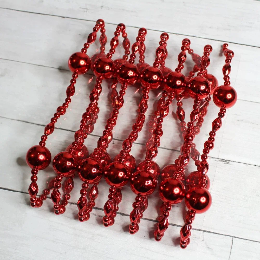 Christmas Tree Garland Beaded Bauble Ornaments Red 12 ft Strand Holiday